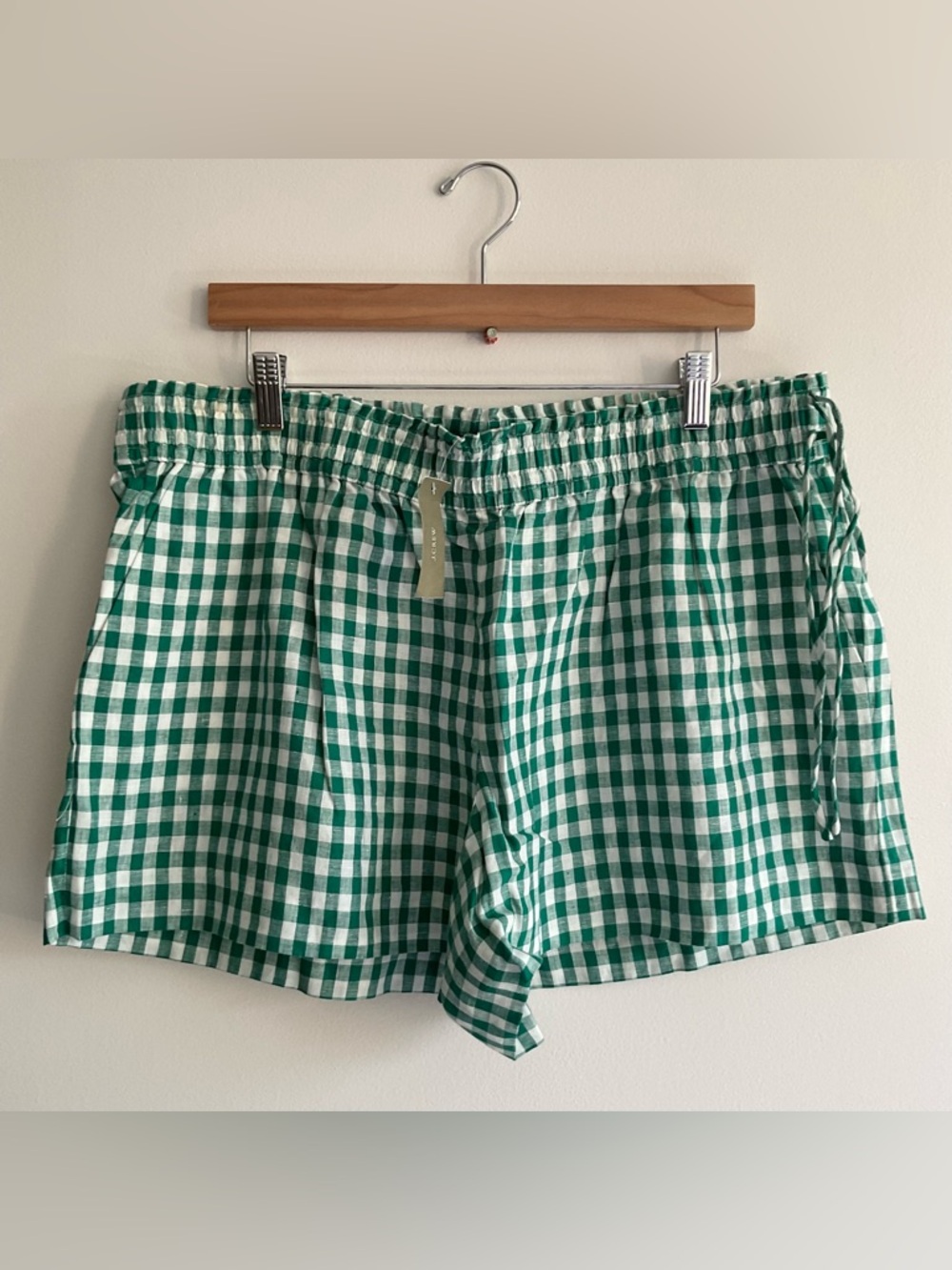 NWT J.Crew | Linen Gingham Shorts Green White | XL